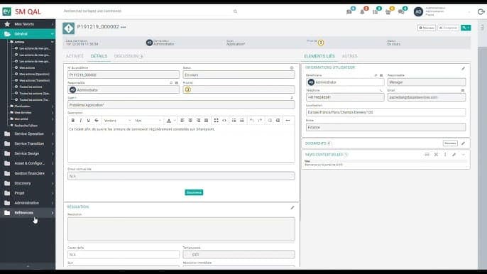 Interface d'un ticket
